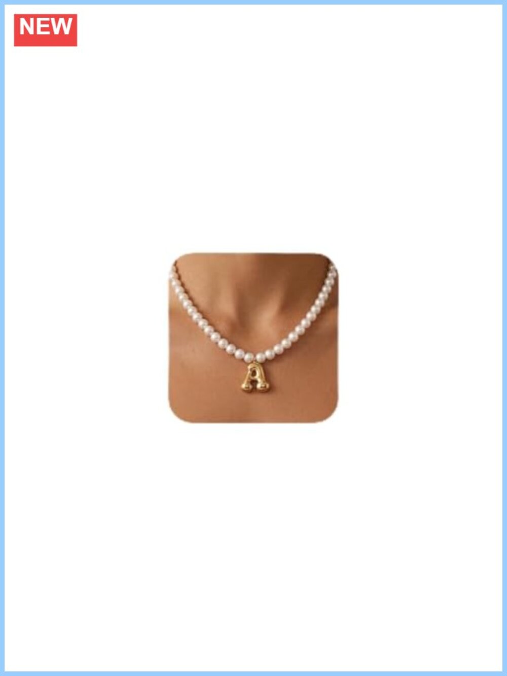 Chunky Monogram Initial Pearl Necklace Stainless Steel Waterproof Faux Pearl